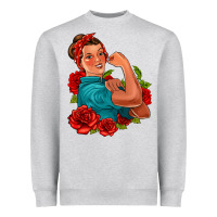 Heather Grey hispanic strong woman with roses Heavyweight Sweatshirt - Jasminsmagicworld
