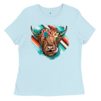 Baby Blue highland cow serape Ladies Tee - JahusDesignShop