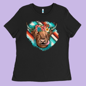 Highland Cow Serape Ladies Tee Designed By Jahusdesignshop