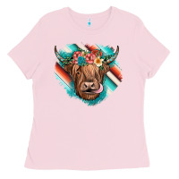 Bubblegum Pink highland cow serape Ladies Tee - JahusDesignShop