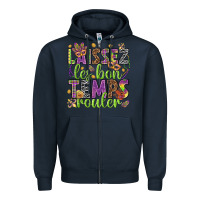 Navy Loissez les bon temps rouler Zipper Hoodie - HowdyJamesFarm