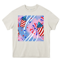 Cream patriotic fireworks Heavy Core Tee - BundleAndBundleShop