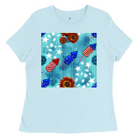 Baby Blue patriotic fireworks and sunflower Ladies Tee - BundleAndBundleShop