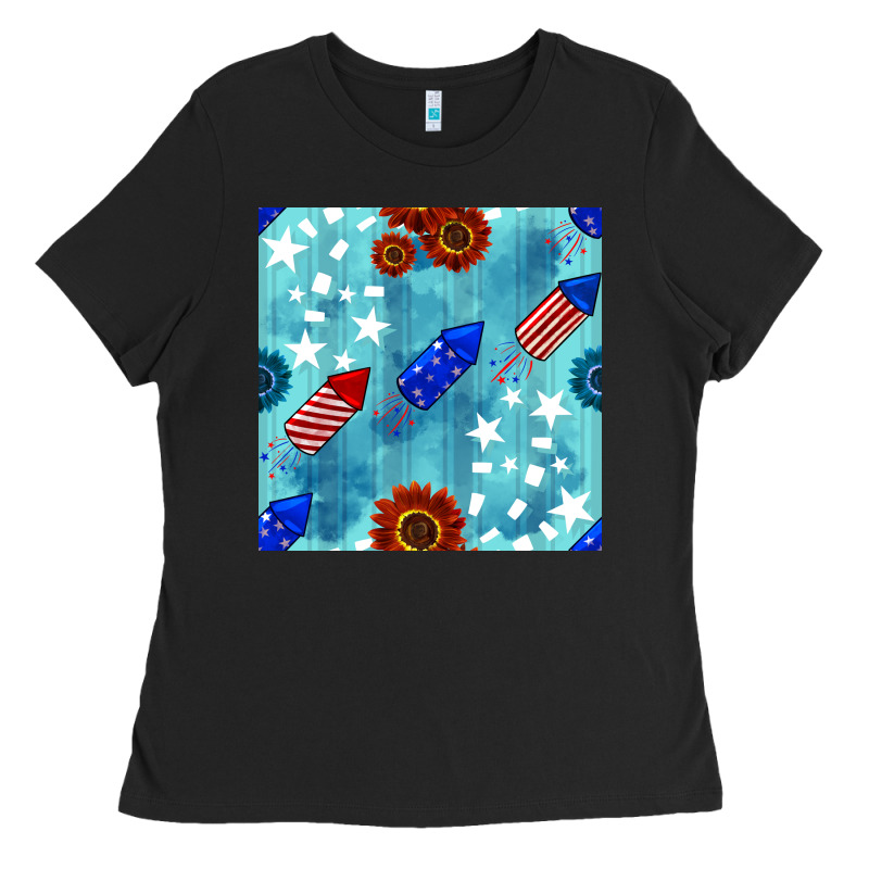 Patriotic Fireworks And Sunflower Ladies Tee by BundleAndBundleShop | Teevron