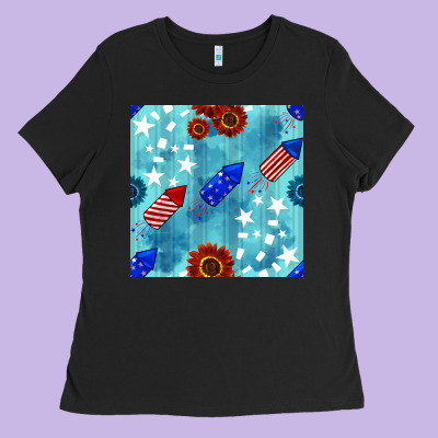 Patriotic Fireworks And Sunflower Ladies Tee Designed By Bundleandbundleshop
