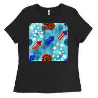 Black patriotic fireworks and sunflower Ladies Tee - BundleAndBundleShop