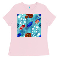 Bubblegum Pink patriotic fireworks and sunflower Ladies Tee - BundleAndBundleShop