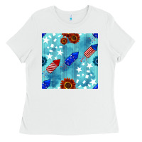 White patriotic fireworks and sunflower Ladies Tee - BundleAndBundleShop