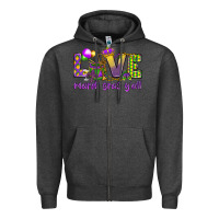 Charcoal Heather Love Mardi Gras Y'all Zipper Hoodie - HowdyJamesFarm