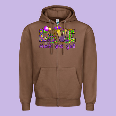 Love Mardi Gras Y'all Zipper Hoodie Designed By Howdyjamesfarm