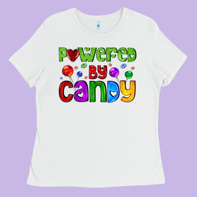Powered By Candy With Lollipops Ladies Tee Designed By Adodesignshop