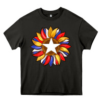 Asphalt american flag and sunflower with star Heavy Core Tee - Artiststas