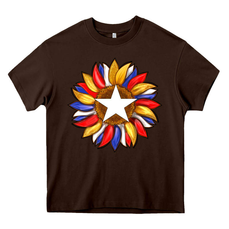 American Flag And Sunflower With Star Heavy Core Tee by Artiststas | Teevron
