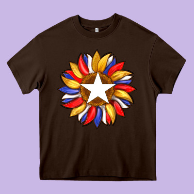 American Flag And Sunflower With Star Heavy Core Tee Designed By Artiststas