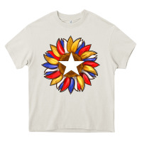 Cream american flag and sunflower with star Heavy Core Tee - Artiststas
