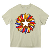 Mossy american flag and sunflower with star Heavy Core Tee - Artiststas