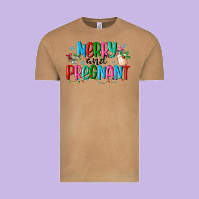 Merry And Pregnant Vintage Tee Designed By Maliassmallbusiness