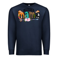 Navy Blessed Mama Premium Sweatshirt - CowCowDesign