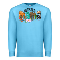 Ocean Blue Blessed Mama Premium Sweatshirt - CowCowDesign