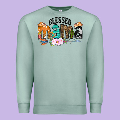 Blessed Mama Premium Sweatshirt Designed By Cowcowdesign