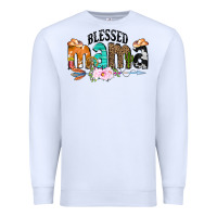 White Blessed Mama Premium Sweatshirt - CowCowDesign