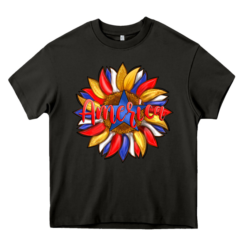 America With American Flag Colors And Sunflower With Star Heavy Core Tee by Artiststas | Teevron