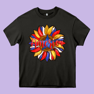 America With American Flag Colors And Sunflower With Star Heavy Core Tee Designed By Artiststas