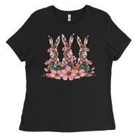 Black rabbits with blossom flower Ladies Tee - Artiststas
