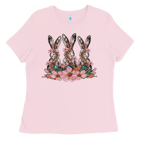 Bubblegum Pink rabbits with blossom flower Ladies Tee - Artiststas