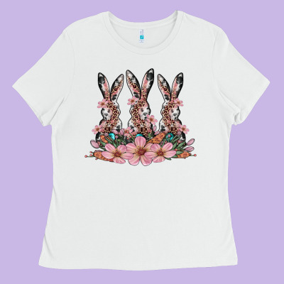 Rabbits With Blossom Flower Ladies Tee Designed By Artiststas