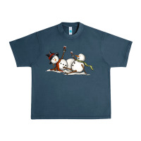 Midnight Navy snowman with wine Urban Heavy Tee - MaliasSmallBusiness