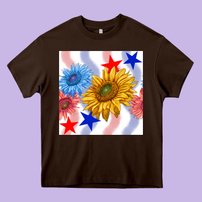 Patriotic Sunflowers Heavy Core Tee Designed By Bundleandbundleshop