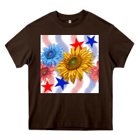 Chocolate Brown patriotic sunflowers Heavy Core Tee - BundleAndBundleShop