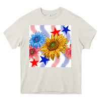 Cream patriotic sunflowers Heavy Core Tee - BundleAndBundleShop