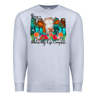 Heather Grey Being a Mom Makes My Life Complete Premium Sweatshirt - CowCowDesign