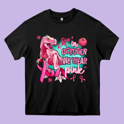 Dinosaur  In October We Wear Pink Heavy Core Tee Designed By Adodesignshop