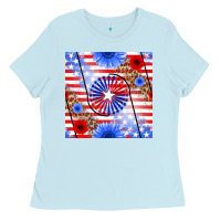 Baby Blue patriotic usa flag and sunflower Ladies Tee - BundleAndBundleShop
