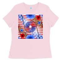Bubblegum Pink patriotic usa flag and sunflower Ladies Tee - BundleAndBundleShop