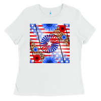 White patriotic usa flag and sunflower Ladies Tee - BundleAndBundleShop