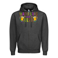 Charcoal Heather Mardi Gras and beer Zipper Hoodie - HowdyJamesFarm