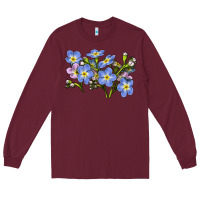 Burgundy Forget Me Not Flower Illustrations Long Sleeve Tee - LillyAllenDesigns