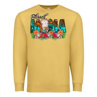 Antique Gold Blessed Mama Flowers Cow Premium Sweatshirt - CowCowDesign