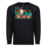 Black Blessed Mama Flowers Cow Premium Sweatshirt - CowCowDesign
