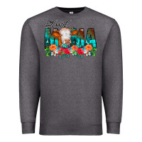 Charcoal Heather Blessed Mama Flowers Cow Premium Sweatshirt - CowCowDesign