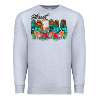 Heather Grey Blessed Mama Flowers Cow Premium Sweatshirt - CowCowDesign