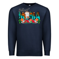 Navy Blessed Mama Flowers Cow Premium Sweatshirt - CowCowDesign