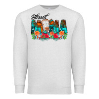 Oatmeal Heather Blessed Mama Flowers Cow Premium Sweatshirt - CowCowDesign