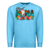 Ocean Blue Blessed Mama Flowers Cow Premium Sweatshirt - CowCowDesign