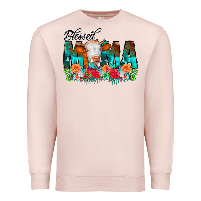 Blessed Mama Flowers Cow Premium Sweatshirt by CowCowDesign | Teevron