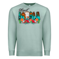Seafoam Blessed Mama Flowers Cow Premium Sweatshirt - CowCowDesign